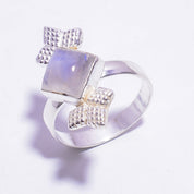 Natural White Rainbow Moonstone Solitaire Fine Gemstone Ring