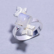 Natural White Rainbow Moonstone Solitaire Fine Gemstone Ring