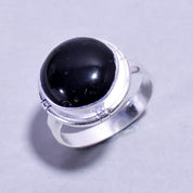 Natural Black Onyx Solitaire Fine Gemstone Ring
