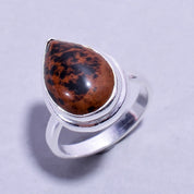 Natural Brown Mahogany Obsidian Solitaire Fine Gemstone Ring