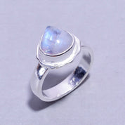 Natural White Rainbow Moonstone Solitaire Fine Gemstone Ring