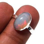 Natural White Ethiopian Opal Solitaire Fine Gemstone Ring