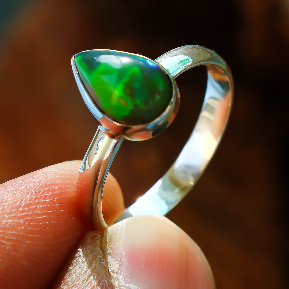 Natural White Ethiopian Opal Solitaire Fine Gemstone Ring