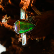 Natural White Ethiopian Opal Solitaire Fine Gemstone Ring