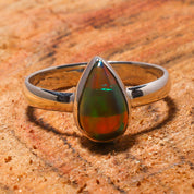 Natural White Ethiopian Opal Solitaire Fine Gemstone Ring