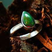 Natural White Ethiopian Opal Solitaire Fine Gemstone Ring