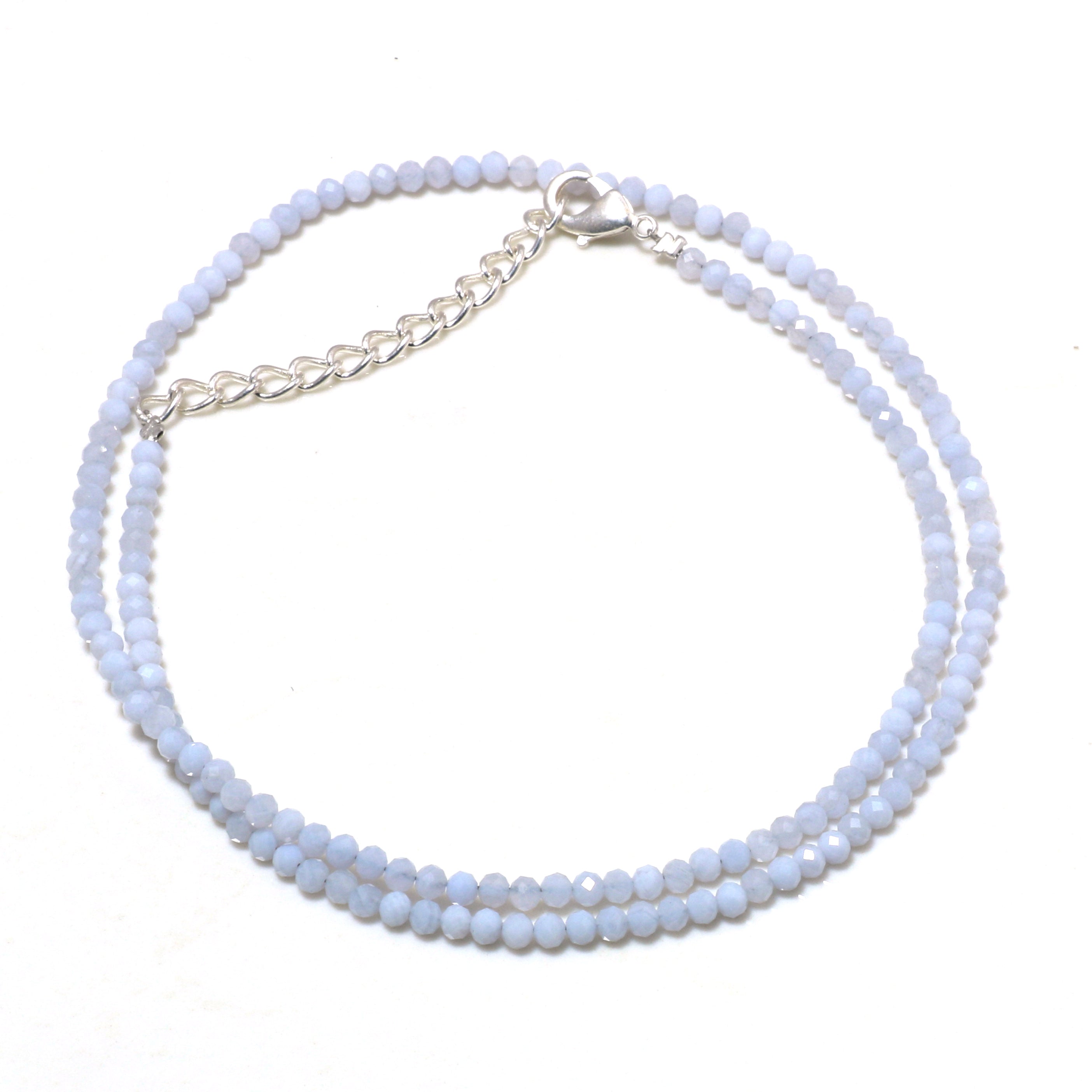 925 Sterling Silver Blue Opal Rondelle Beaded Necklace | Natural Gemstone Fine Jewelry | Healing Power Crystals | October Birthstone