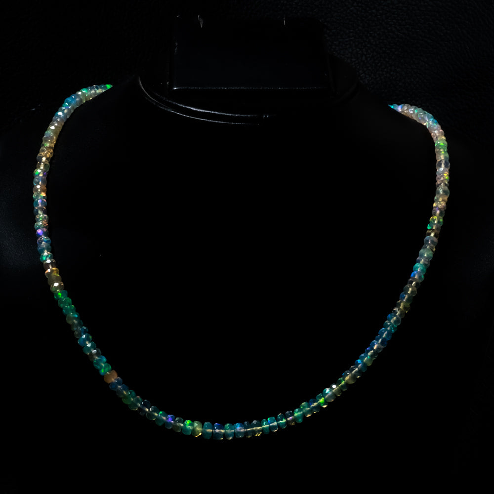 Natural Ethiopian Opal Rondelle Beads Necklace | Welo Fire Opal | 925 Sterling Silver Jewelry | October Birthstone | Flashy Crystals
