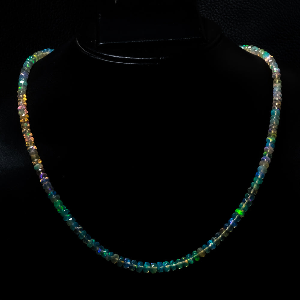 Natural Ethiopian Opal Rondelle Beads Necklace | Welo Fire Opal | 925 Sterling Silver Jewelry | October Birthstone | Flashy Crystals