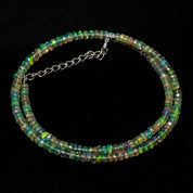 Natural Ethiopian Opal Rondelle Beads Necklace | Welo Fire Opal | 925 Sterling Silver Jewelry | October Birthstone | Flashy Crystals