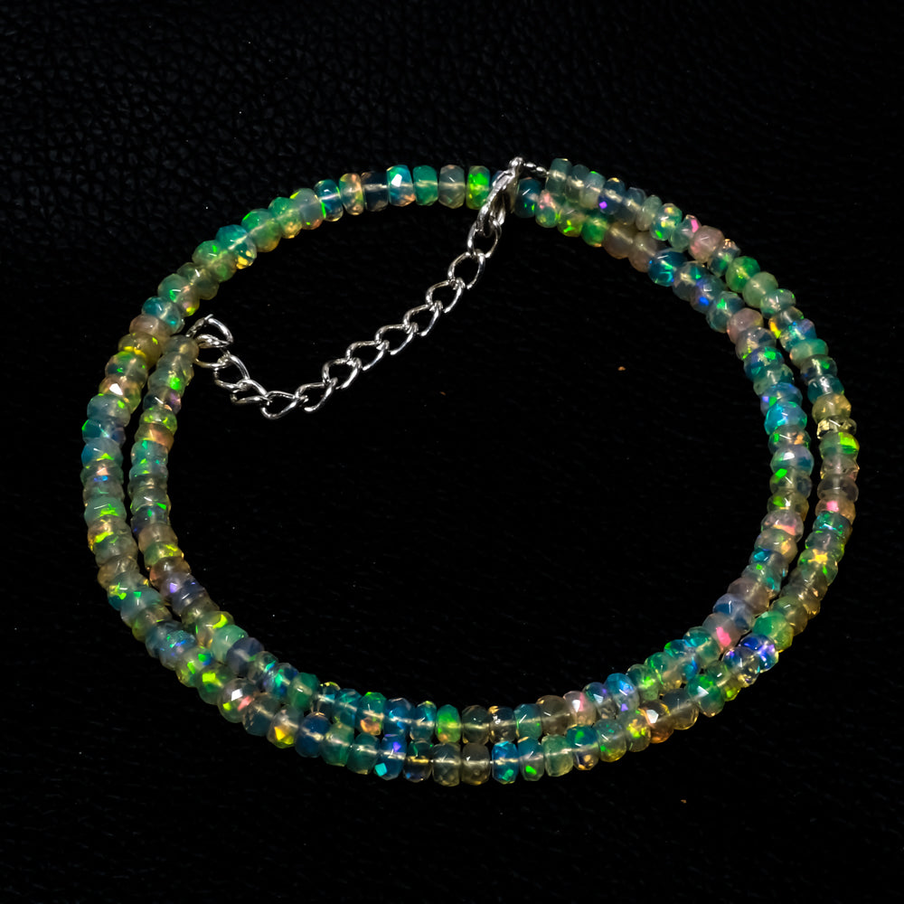 Natural Ethiopian Opal Rondelle Beads Necklace | Welo Fire Opal | 925 Sterling Silver Jewelry | October Birthstone | Flashy Crystals