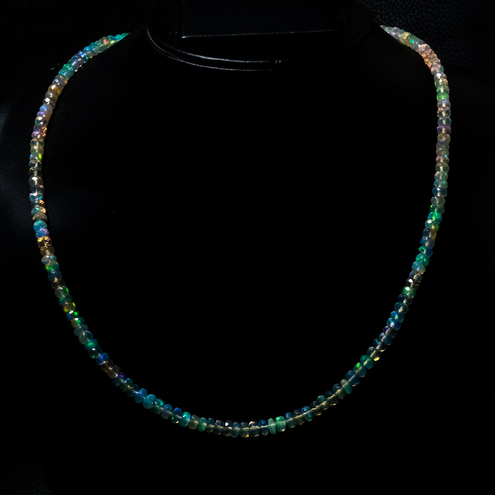 Natural Ethiopian Opal Rondelle Beads Necklace | Welo Fire Opal | 925 Sterling Silver Jewelry | October Birthstone | Flashy Crystals