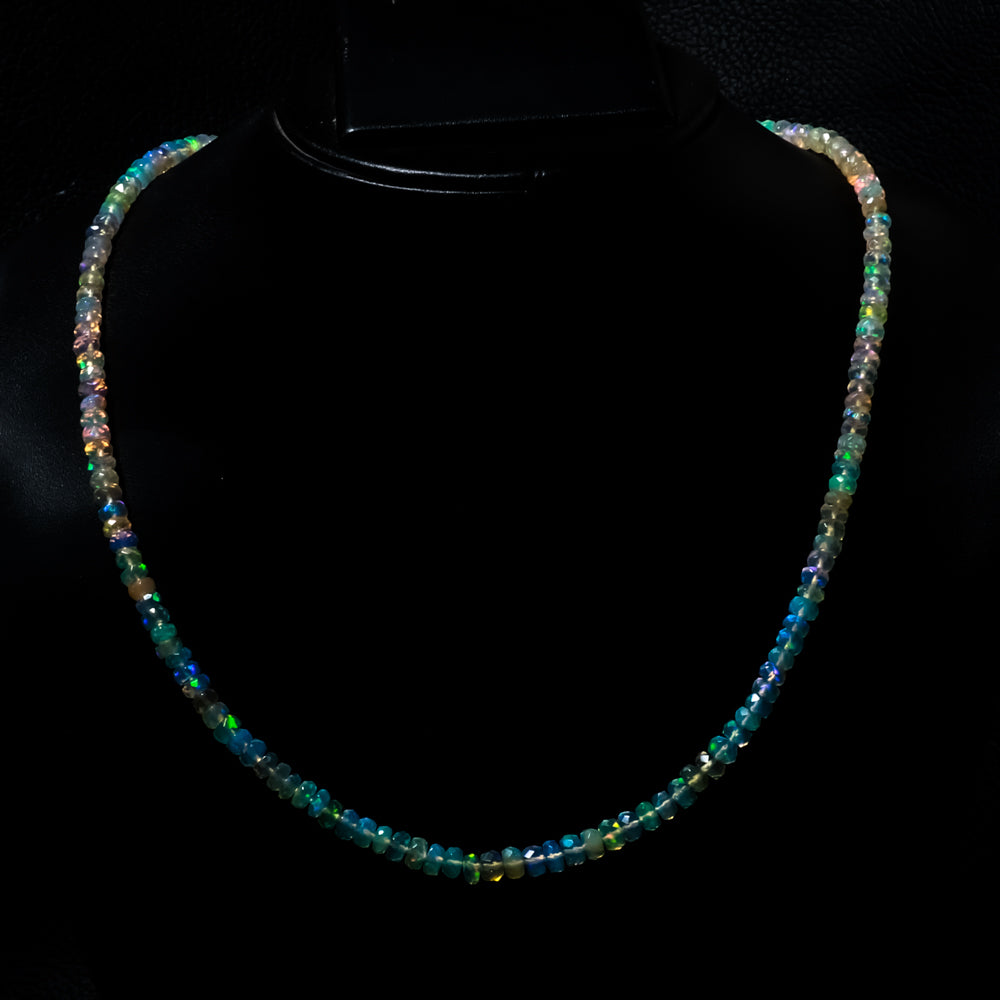 Natural Ethiopian Opal Rondelle Beads Necklace | Welo Fire Opal | 925 Sterling Silver Jewelry | October Birthstone | Flashy Crystals