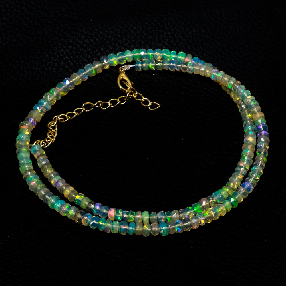 Natural Ethiopian Opal Rondelle Beads Necklace | Welo Fire Opal | 925 Sterling Silver Jewelry | October Birthstone | Flashy Crystals