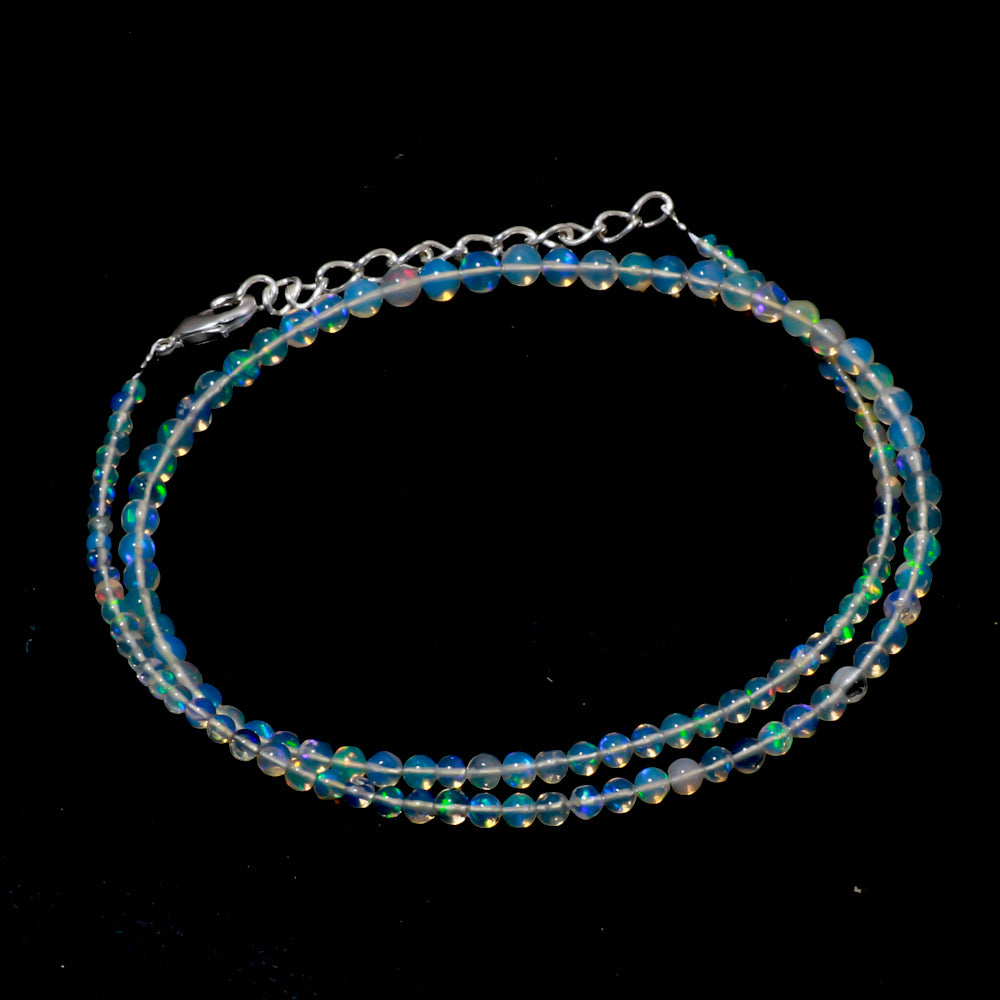 Welo Fire Ethiopian Opal Plain Ball Beads Necklace | 925 Sterling Silver Jewelry | October Birthstone | Healing Power Root Chakra