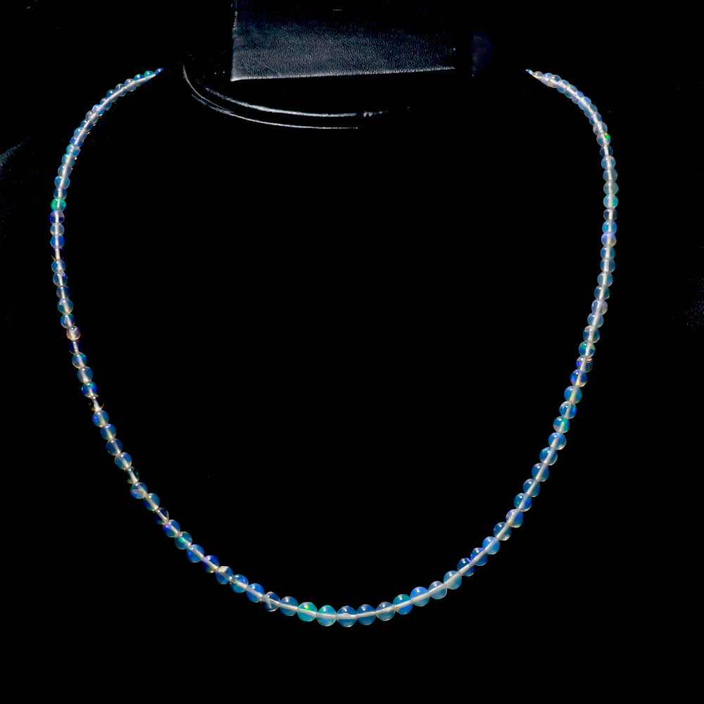 Welo Fire Ethiopian Opal Plain Ball Beads Necklace | 925 Sterling Silver Jewelry | October Birthstone | Healing Power Root Chakra