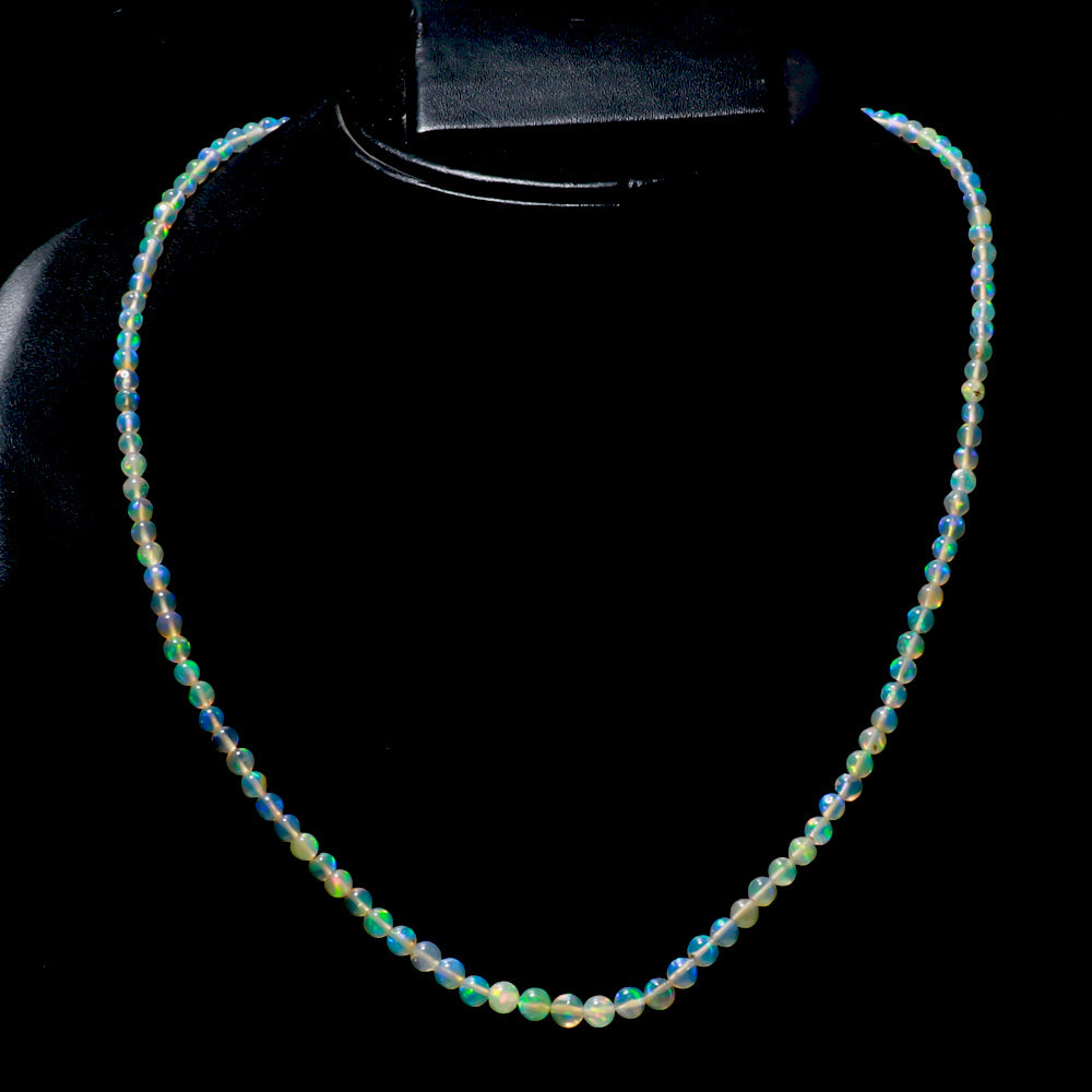 Welo Fire Ethiopian Opal Plain Ball Beads Necklace | 925 Sterling Silver Jewelry | October Birthstone | Healing Power Root Chakra