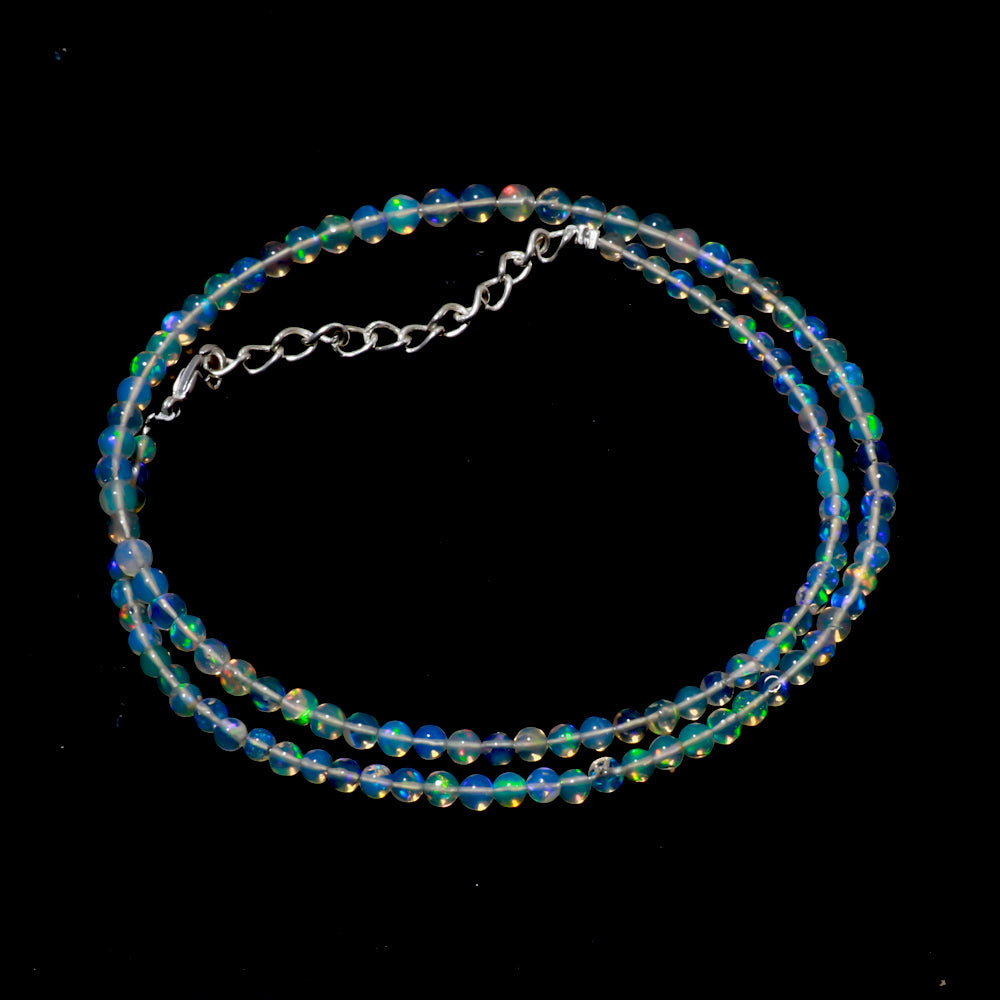 Welo Fire Ethiopian Opal Plain Ball Beads Necklace | 925 Sterling Silver Jewelry | October Birthstone | Healing Power Root Chakra