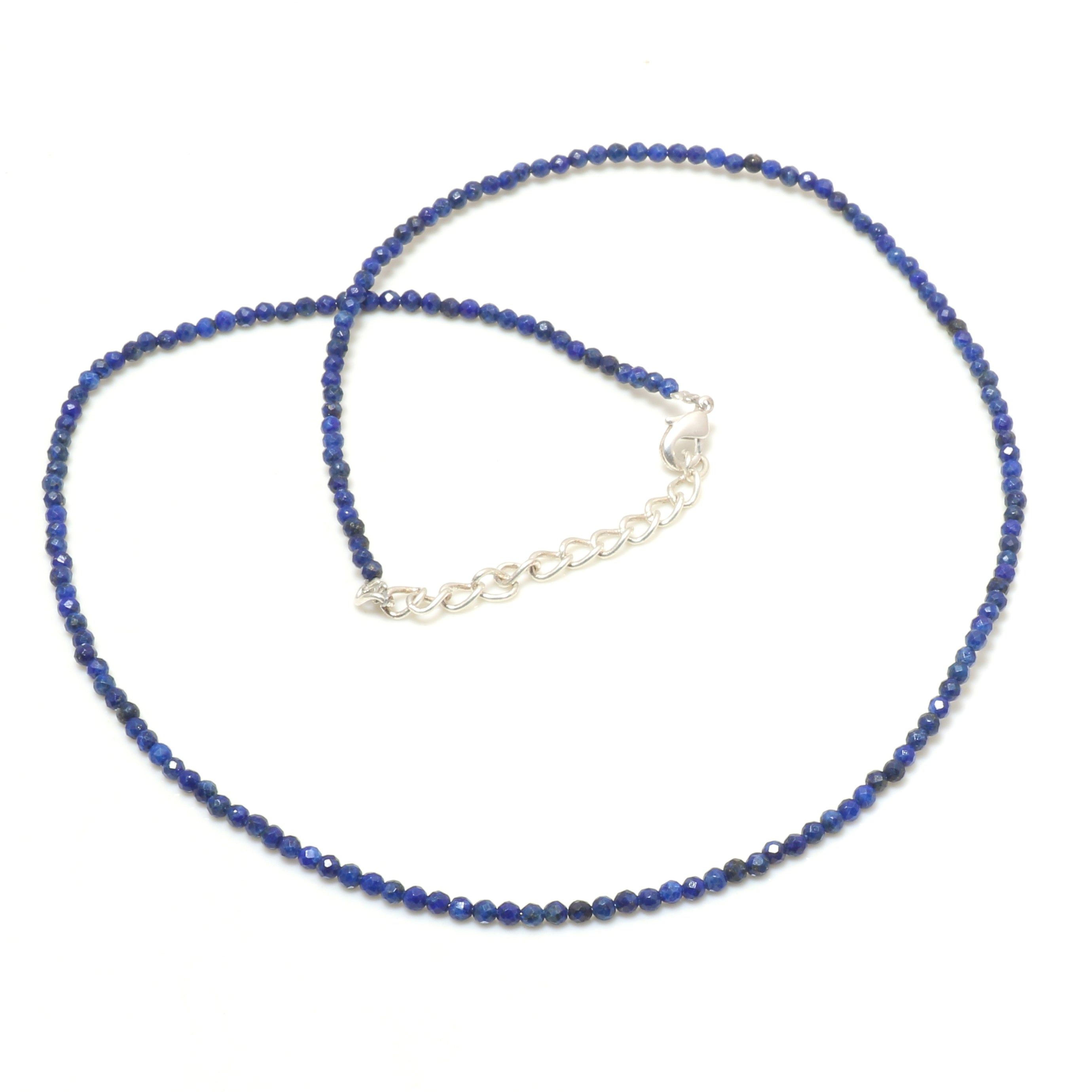Natural Lapis Lazuli Beaded Necklace | 925 Sterling Silver Jewelry | Birthstone Gift | Adjustable Chain Necklace