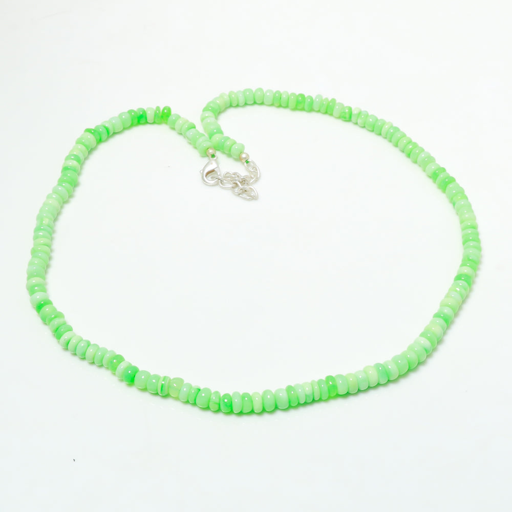 Natural Green Peruvian Opal Beaded Necklace | 925 Sterling Silver Adjustable Chain | October Birthstone | Women Jewelry