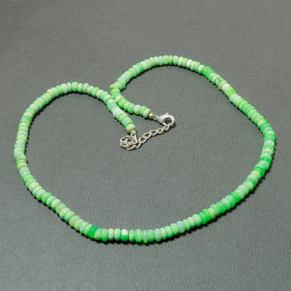 Natural Green Peruvian Opal Beaded Necklace | 925 Sterling Silver Adjustable Chain | October Birthstone | Women Jewelry