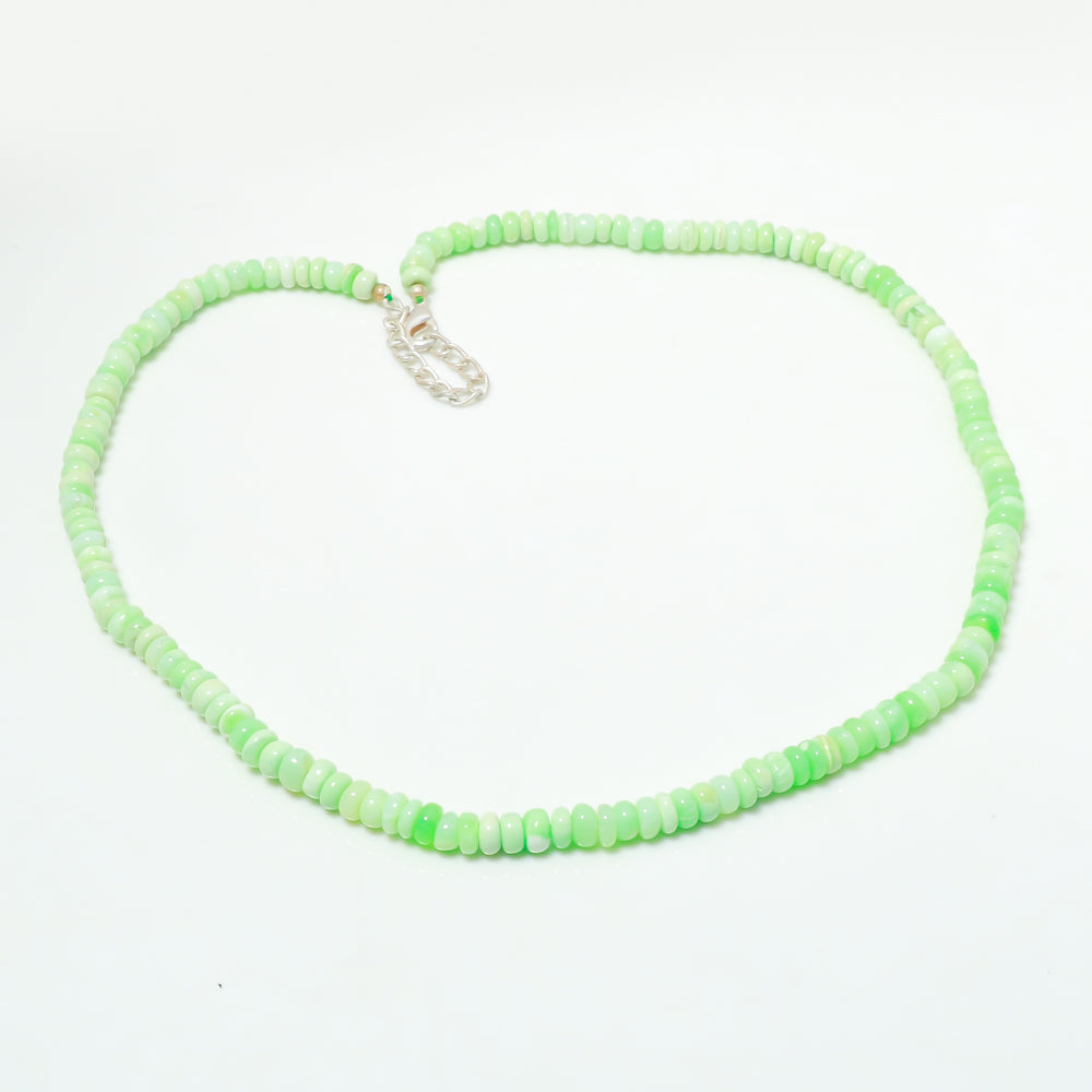 Natural Green Peruvian Opal Beaded Necklace | 925 Sterling Silver Adjustable Chain | October Birthstone | Women Jewelry