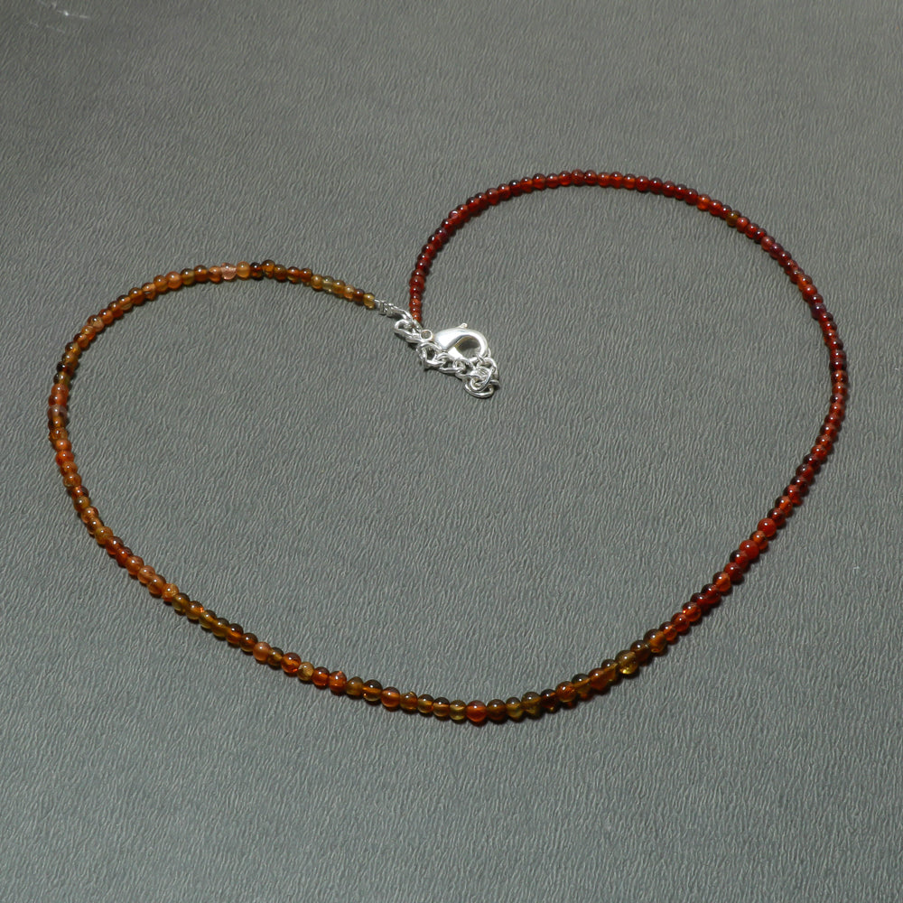 Natural Hessonite Garnet Beaded Necklace | 925 Sterling Silver Adjustable Chain | January Birthstone | Women Jewelry