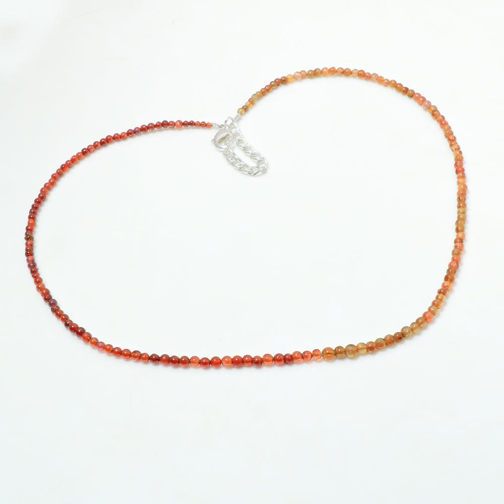Natural Hessonite Garnet Beaded Necklace | 925 Sterling Silver Adjustable Chain | January Birthstone | Women Jewelry