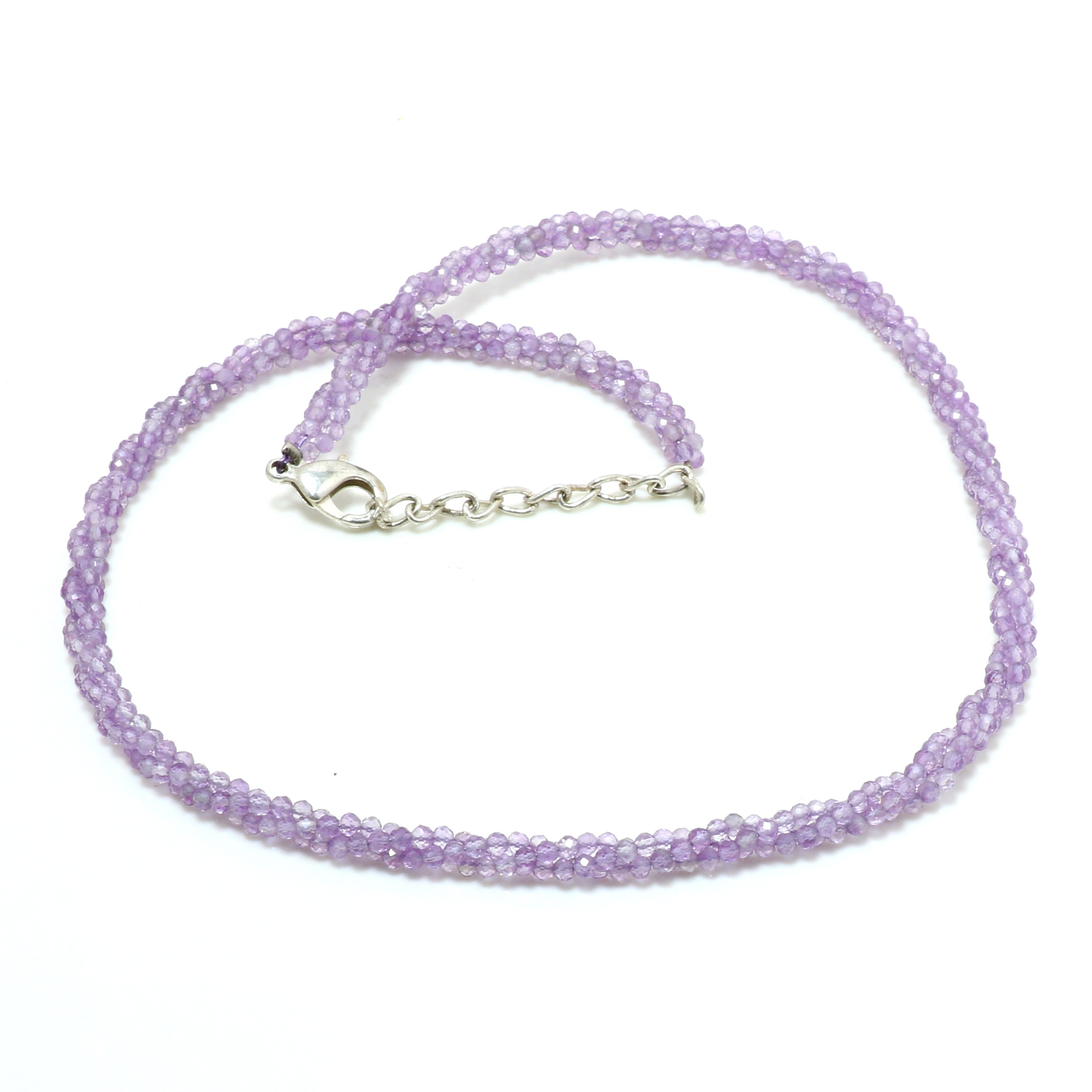 925 Sterling Silver Amethyst Beaded Twisted Necklace | Natural Gemstone Fine Jewelry | February Birthstone | Healing Power Crystals