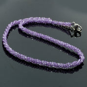 925 Sterling Silver Amethyst Beaded Twisted Necklace | Natural Gemstone Fine Jewelry | February Birthstone | Healing Power Crystals