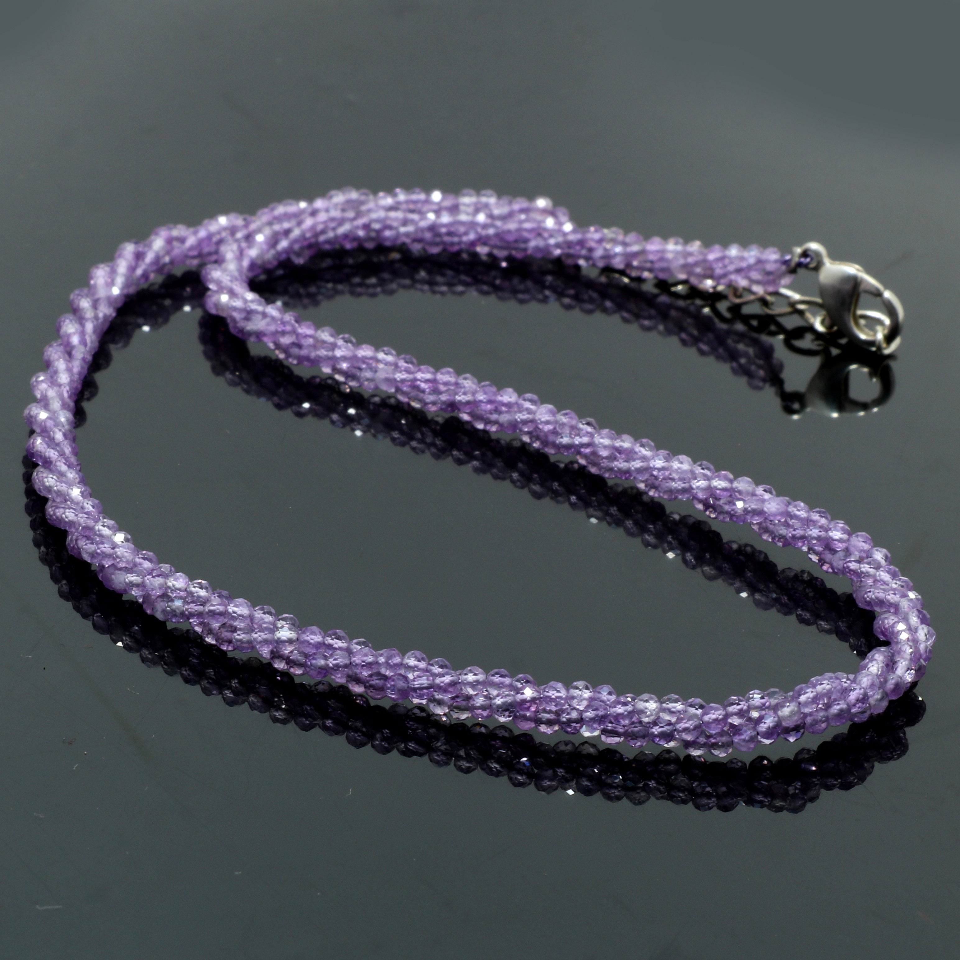 925 Sterling Silver Amethyst Beaded Twisted Necklace | Natural Gemstone Fine Jewelry | February Birthstone | Healing Power Crystals