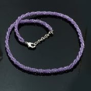 925 Sterling Silver Amethyst Beaded Twisted Necklace | Natural Gemstone Fine Jewelry | February Birthstone | Healing Power Crystals