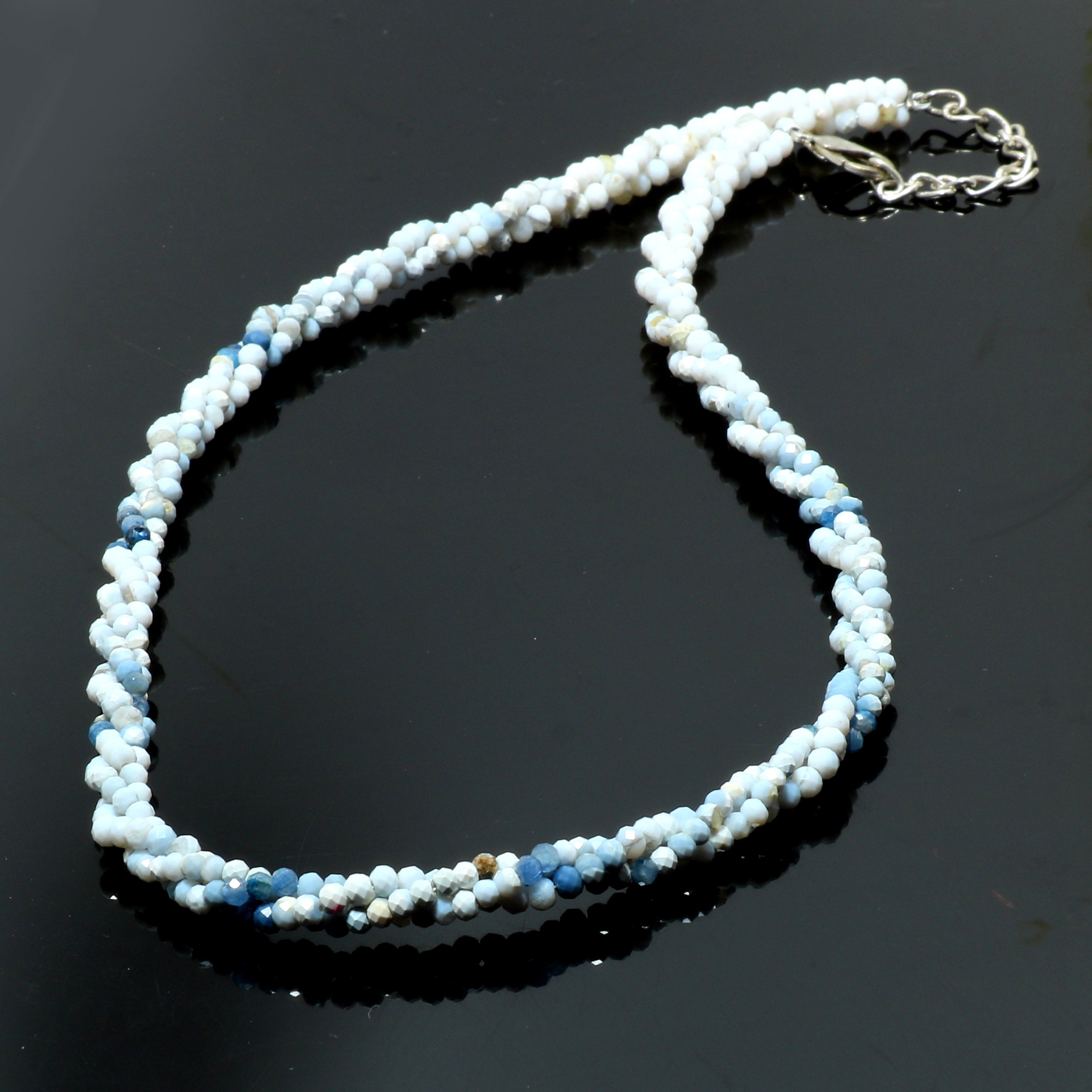 925 Sterling Silver Peruvian Opal Beaded Twisted Necklace | Natural Gemstone Fine Jewelry | Healing Power Crystals | October Birthstone
