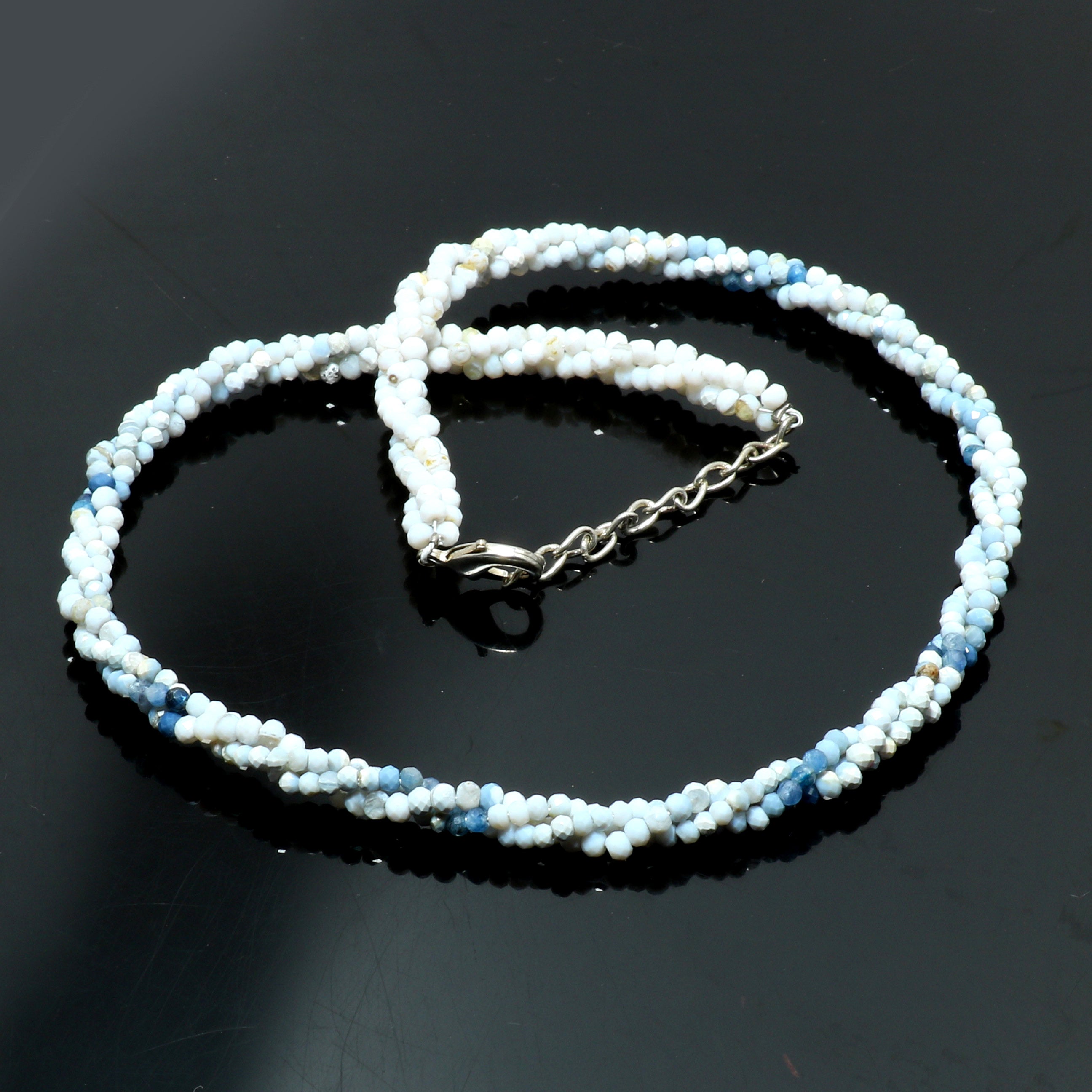 925 Sterling Silver Peruvian Opal Beaded Twisted Necklace | Natural Gemstone Fine Jewelry | Healing Power Crystals | October Birthstone