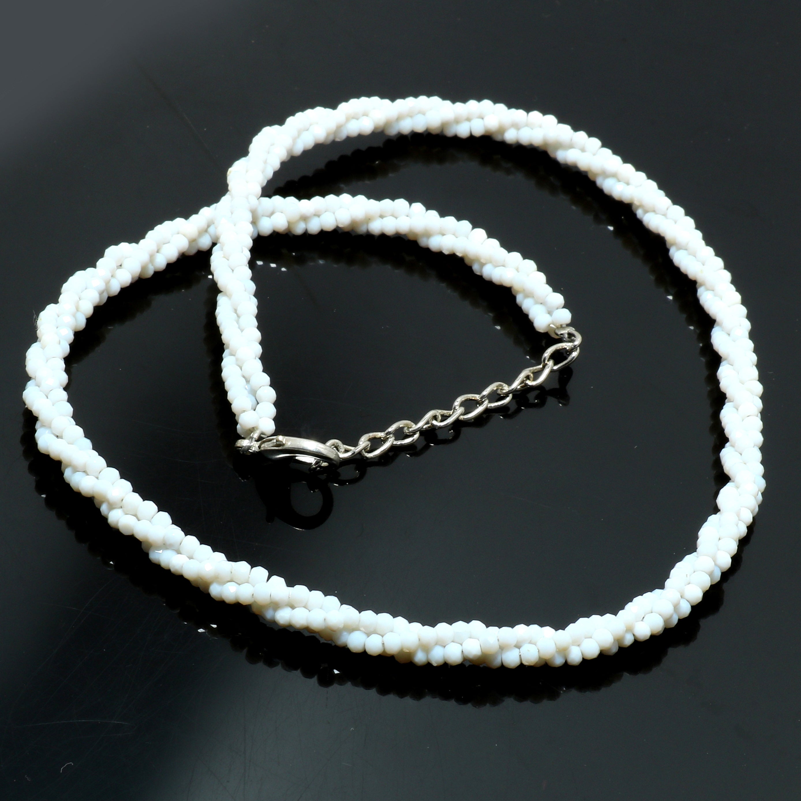 925 Sterling Silver Peruvian Opal Beaded Twisted Necklace | Natural Gemstone Fine Jewelry | Healing Power Crystals | October Birthstone