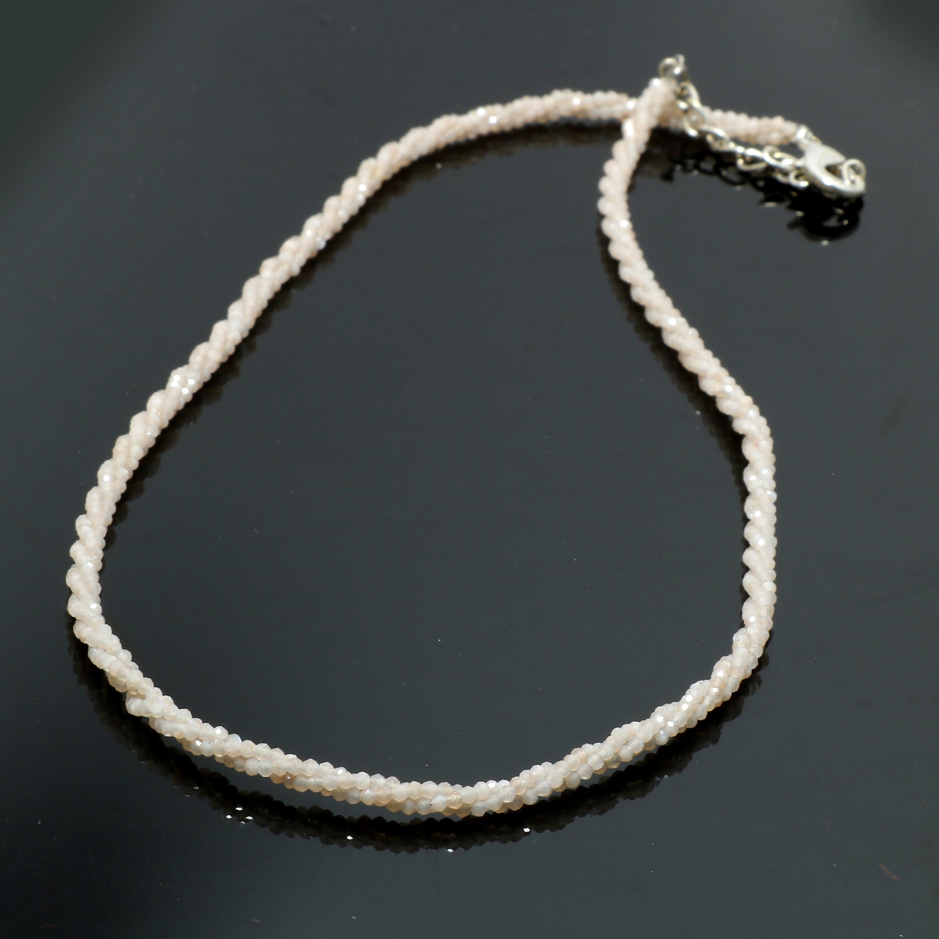 925 Sterling Silver Peruvian Opal Beaded Twisted Necklace | Natural Gemstone Fine Jewelry | Healing Power Crystals | October Birthstone