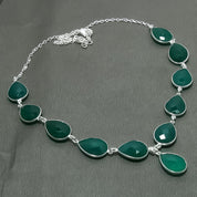 Natural Green Onyx Pear Shape Charm Necklace | 925 Sterling Silver Fine Jewelry | May Birthstone | Healing Power Crystals