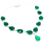 Natural Green Onyx Pear Shape Charm Necklace | 925 Sterling Silver Fine Jewelry | May Birthstone | Healing Power Crystals