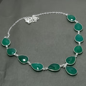 Natural Green Onyx Pear Shape Charm Necklace | 925 Sterling Silver Fine Jewelry | May Birthstone | Healing Power Crystals