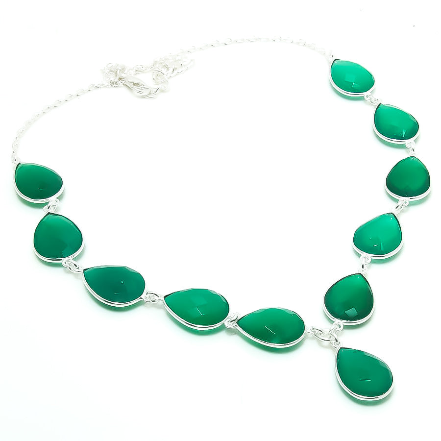 Natural Green Onyx Pear Shape Charm Necklace | 925 Sterling Silver Fine Jewelry | May Birthstone | Healing Power Crystals
