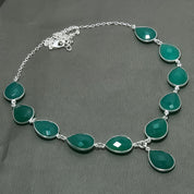 Natural Green Onyx Pear Shape Charm Necklace | 925 Sterling Silver Fine Jewelry | May Birthstone | Healing Power Crystals