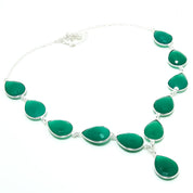 Natural Green Onyx Pear Shape Charm Necklace | 925 Sterling Silver Fine Jewelry | May Birthstone | Healing Power Crystals