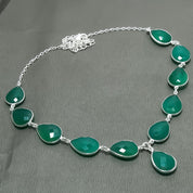 Natural Green Onyx Pear Shape Charm Necklace | 925 Sterling Silver Fine Jewelry | May Birthstone | Healing Power Crystals