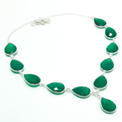 Natural Green Onyx Pear Shape Charm Necklace | 925 Sterling Silver Fine Jewelry | May Birthstone | Healing Power Crystals