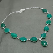 Natural Green Onyx Pear Shape Charm Necklace | 925 Sterling Silver Fine Jewelry | May Birthstone | Healing Power Crystals