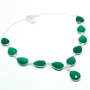 Natural Green Onyx Pear Shape Charm Necklace | 925 Sterling Silver Fine Jewelry | May Birthstone | Healing Power Crystals
