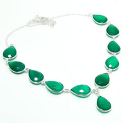 Natural Green Onyx Pear Shape Charm Necklace | 925 Sterling Silver Fine Jewelry | May Birthstone | Healing Power Crystals