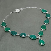 Natural Green Onyx Pear Shape Charm Necklace | 925 Sterling Silver Fine Jewelry | May Birthstone | Healing Power Crystals