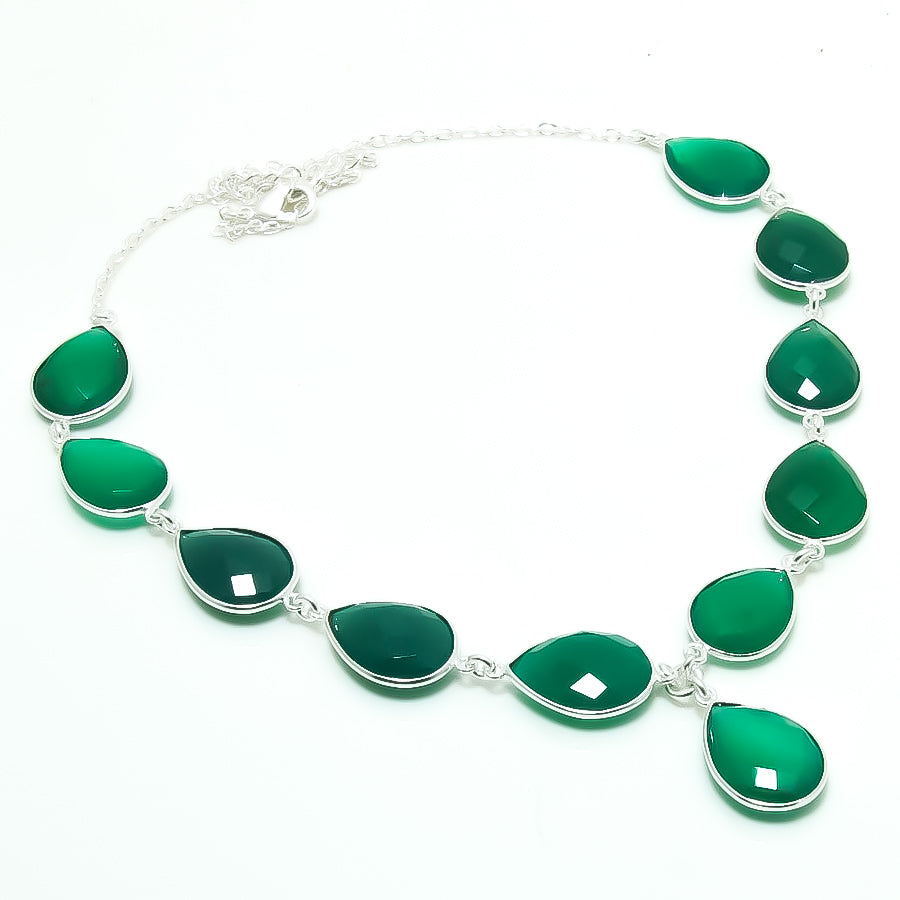 Natural Green Onyx Pear Shape Charm Necklace | 925 Sterling Silver Fine Jewelry | May Birthstone | Healing Power Crystals