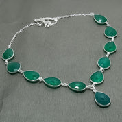Natural Green Onyx Pear Shape Charm Necklace | 925 Sterling Silver Fine Jewelry | May Birthstone | Healing Power Crystals